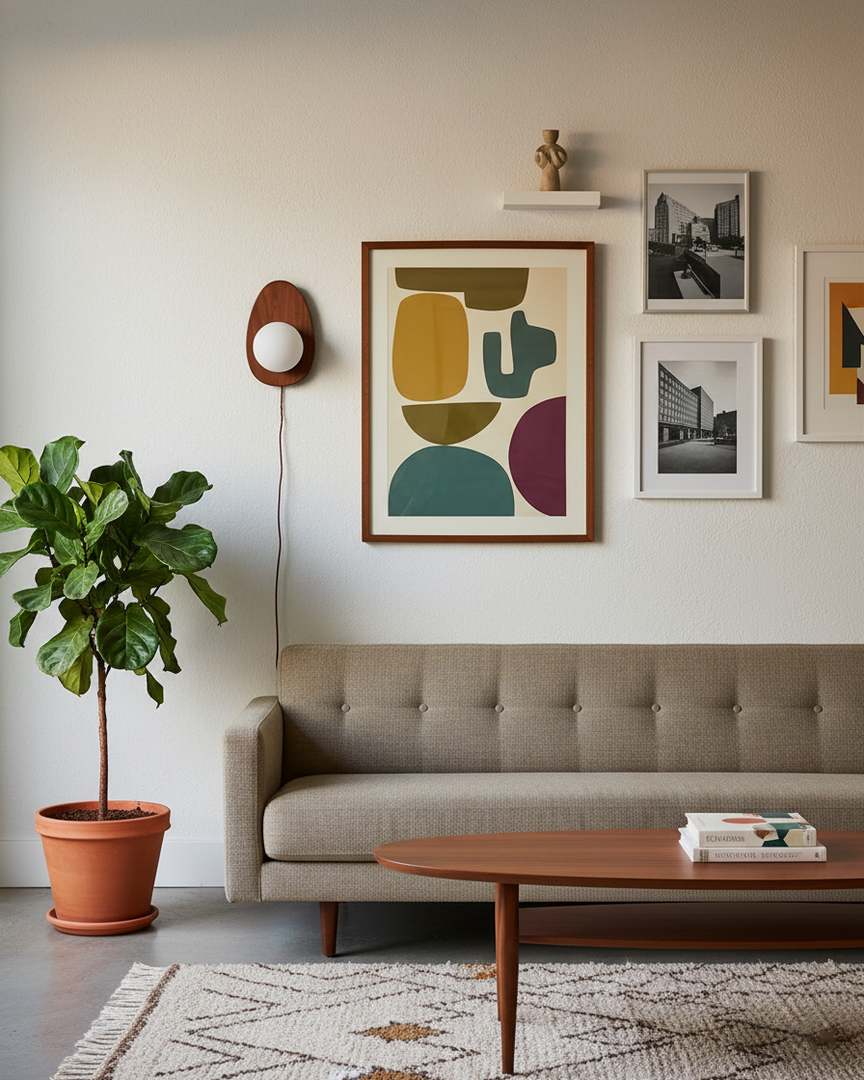 Oval Walnut and Frosted Glass Plug-In Wall Lamp room scene 6