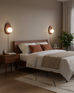 Bild in Gallery-Viewer laden, Oval Walnut and Frosted Glass Plug-In Wall Lamp product view 9