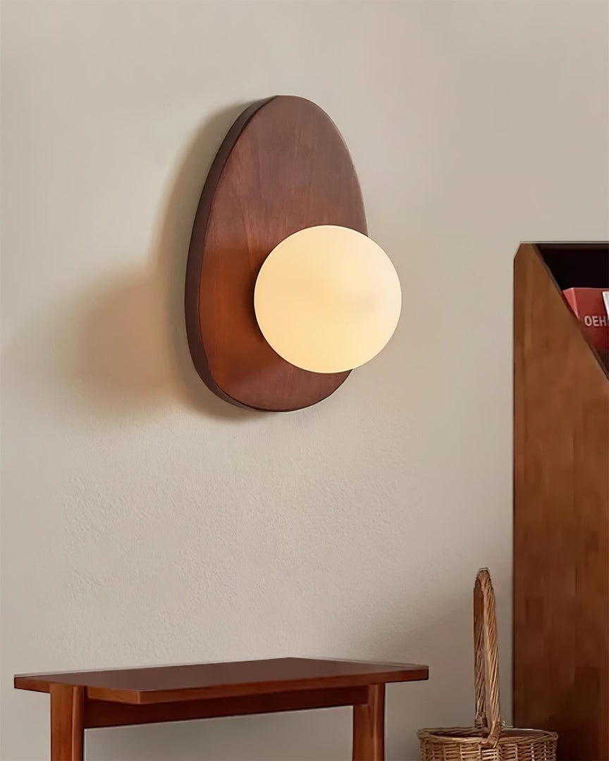 Oval Walnut and Frosted Glass Plug-In Wall Lamp product view 15