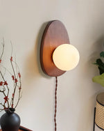 Bild in Gallery-Viewer laden, Oval Walnut and Frosted Glass Plug-In Wall Lamp product view 19
