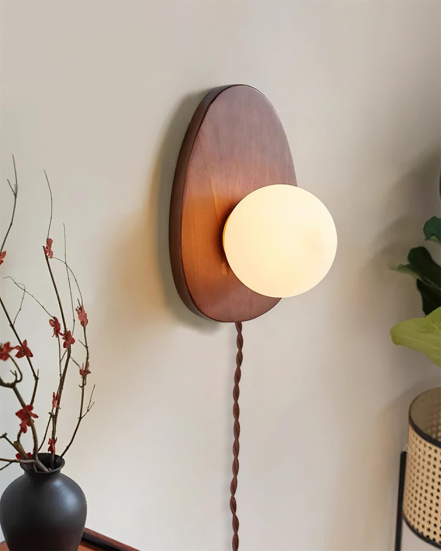 Oval Walnut and Frosted Glass Plug-In Wall Lamp product view 19