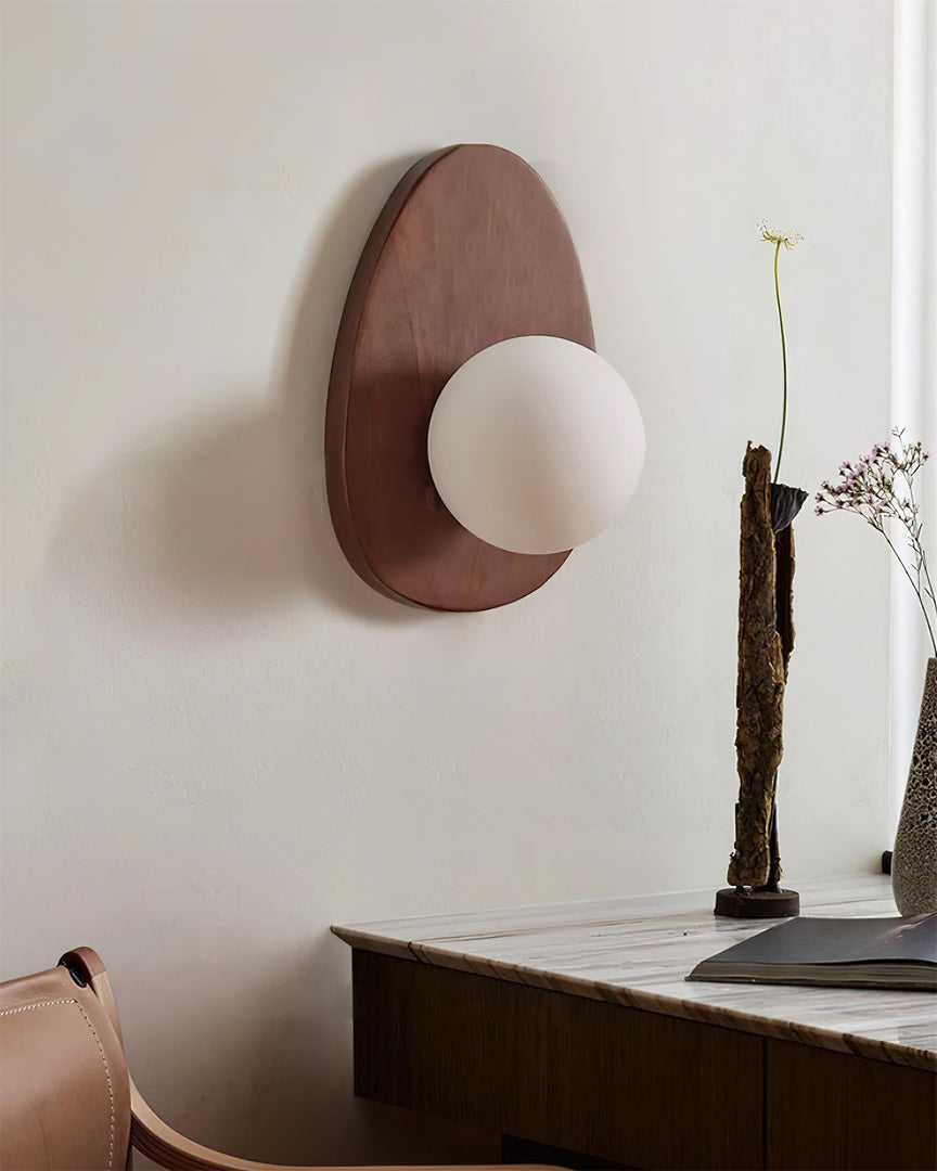 Oval Walnut and Frosted Glass Plug-In Wall Lamp product view 16
