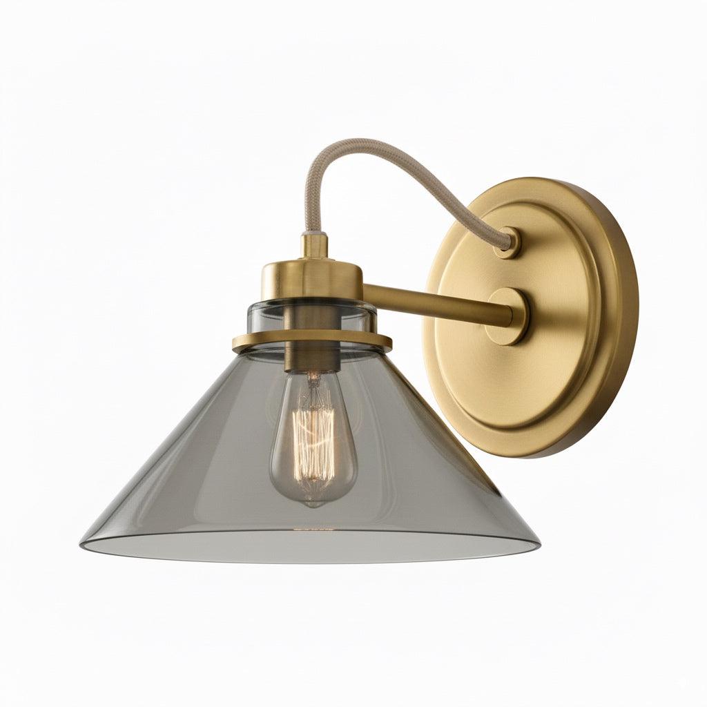 Aurenza Curved Arm Globe Wall Sconce – Modern Industrial Wall Lamp for Bathroom, Bedroom, and Hallway
