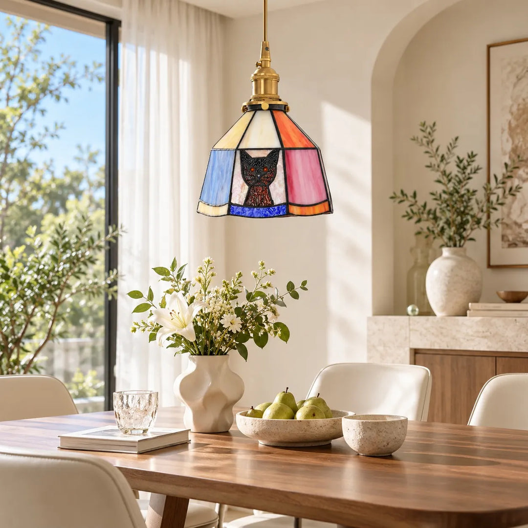 Tiffany Cat Stained Glass Pendant Lamp
