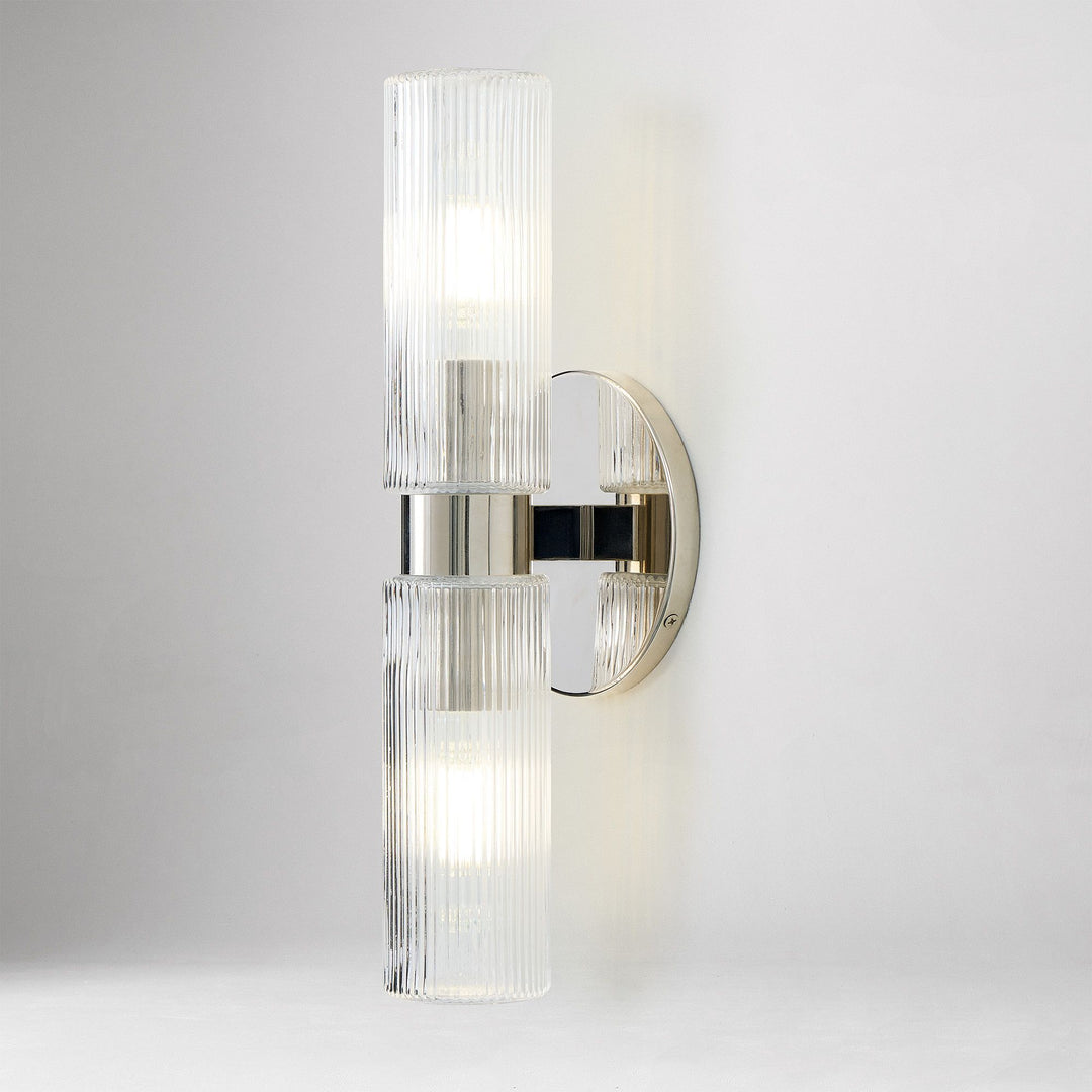 Applique murale Rivora en tube de verre strié – Luminaire double tube en laiton cannelé