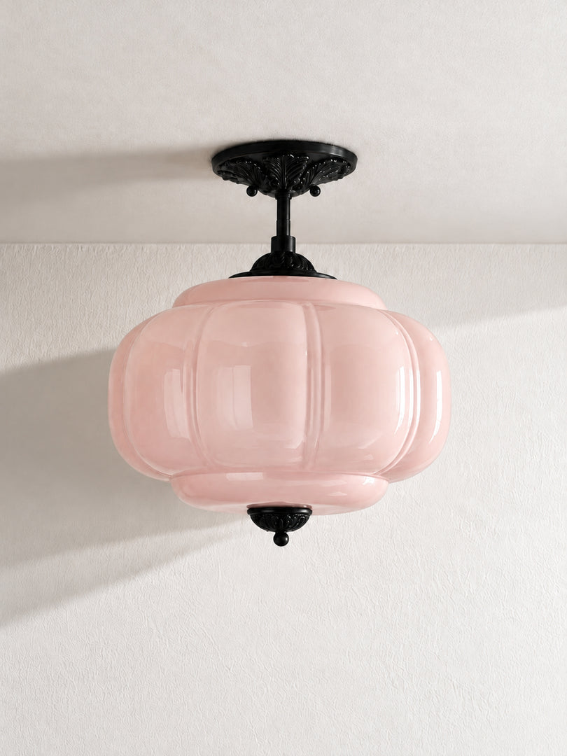 Eloise Scallop Vintage Milk Glass Semi Flush Mount Pendant Light