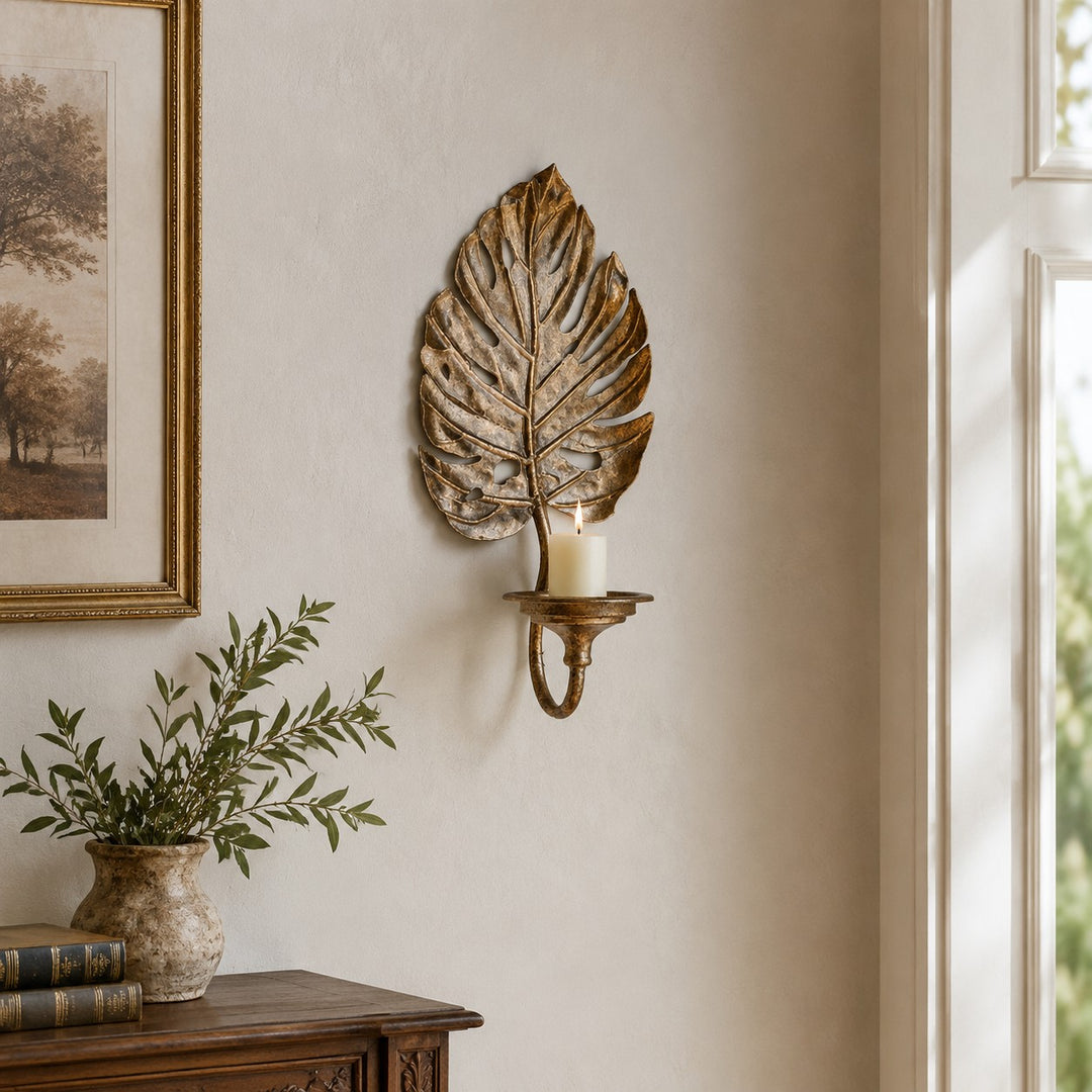 Vintage Leaf Wall Candle Sconce