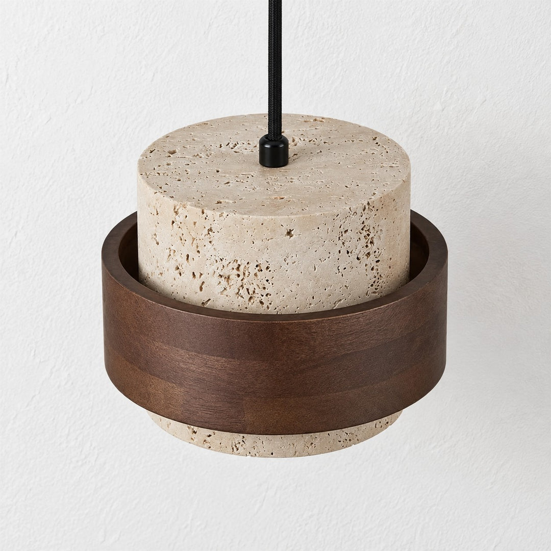 Travertine Walnut Cylindrical Plug-In Pendant