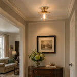 Load image into Gallery viewer, gold glass ceiling light installed in hallway
