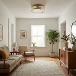 Cargar imagen en el visor de la Galería, Lámpara de Techo Redonda de Latón con Vidrio Estriado Glimmerove – Montaje Empotrado de Estilo Rústico Chic para Salas y Baños