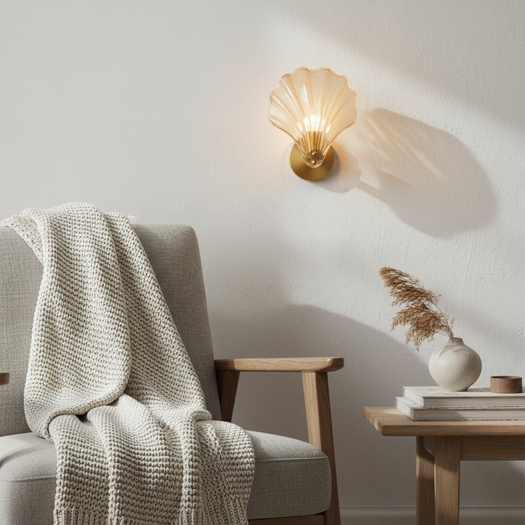 Applique murale Shellora élégante en coquillage – Lampe murale sculpturale en verre et métal pour la maison N44