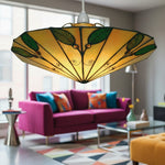 Bild in Gallery-Viewer laden, TF Buntes Buntglas-Blattanhänger – Retro Tiffany-Schirm mit Metallrahmen für Kücheninsel und Leseecke