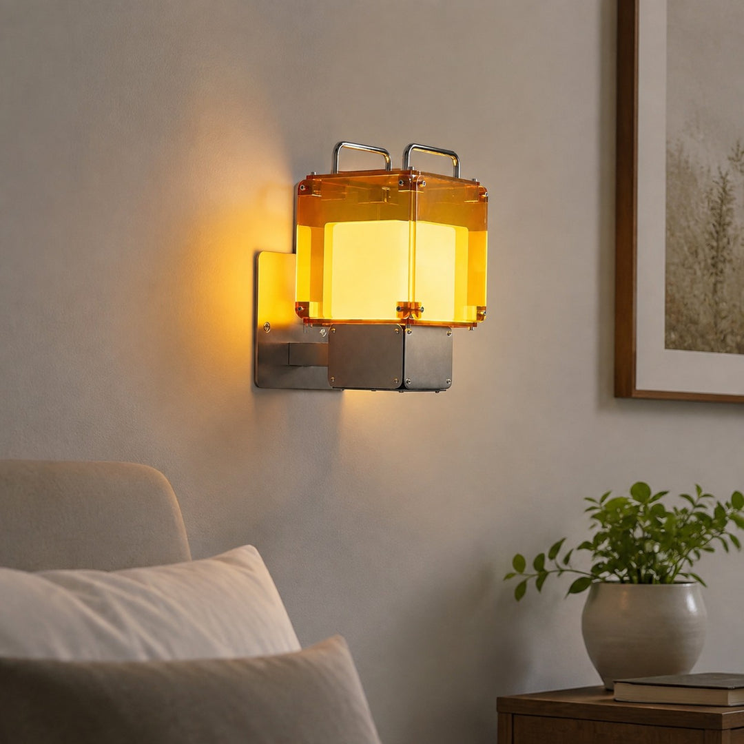 Bauhaus Amber Acrylic and Metal Wall Light