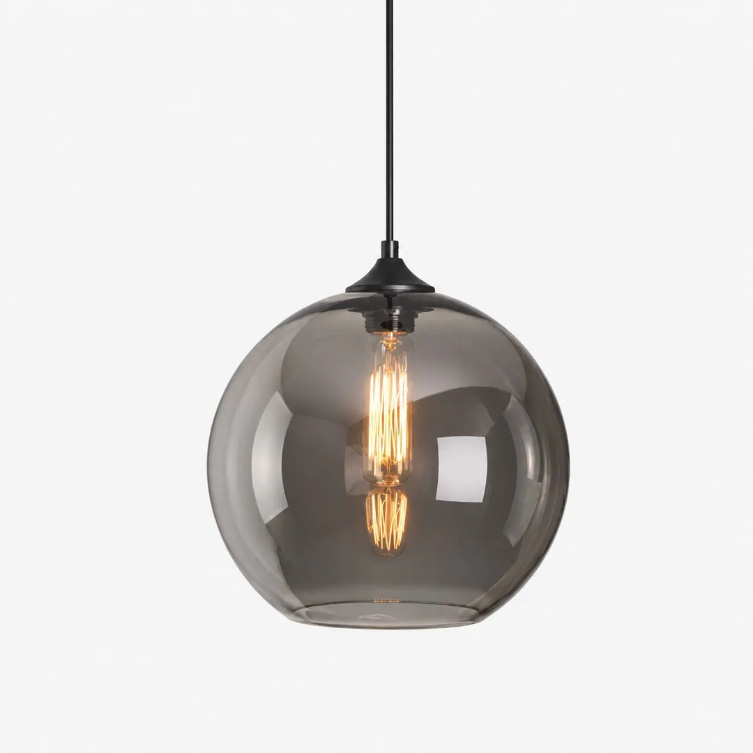 Smoky Gray Glass Globe Pendant Light