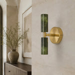 Cargar imagen en el visor de la Galería, Natural green jade wall sconce installed in a hallway setting