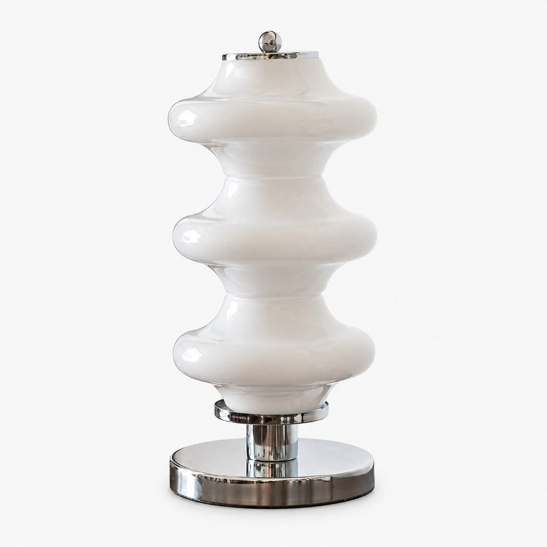 White opal glass Bauhaus table lamp with chrome finish