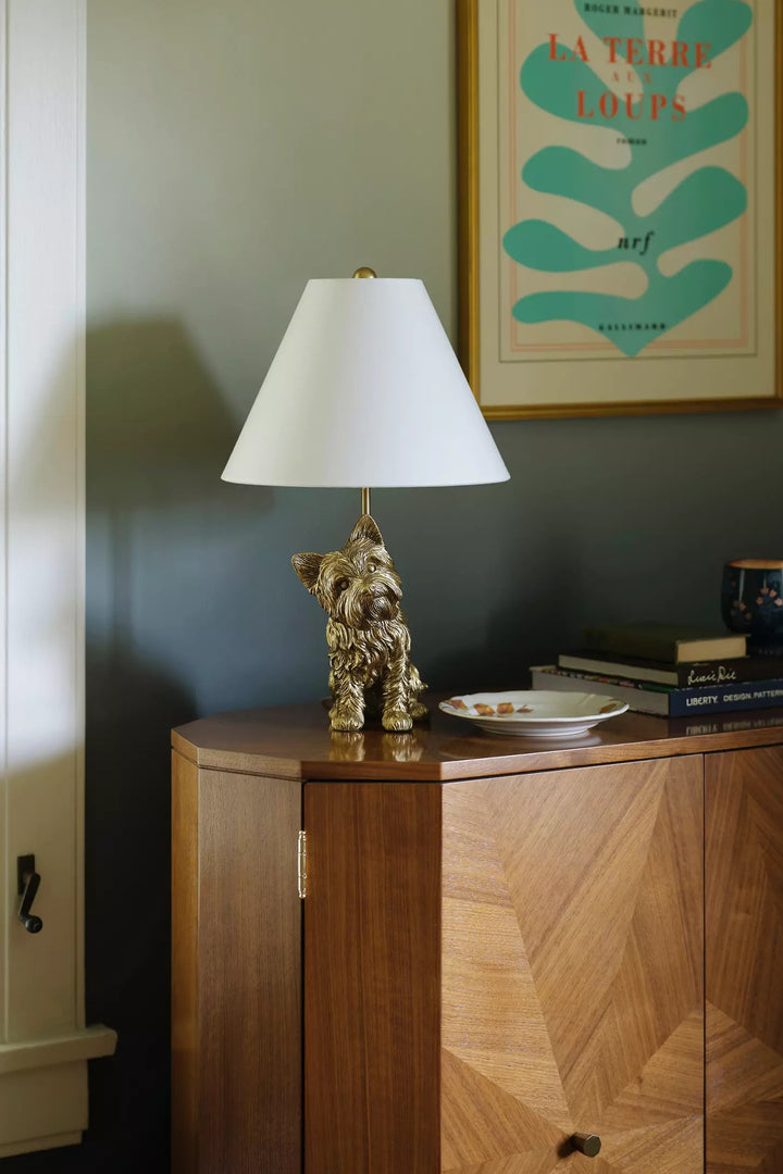 Lámpara de mesa única Pawdia: lámpara decorativa de cerámica con forma de animal