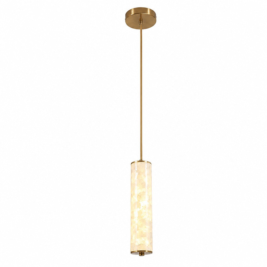 Nacrelith Capiz Shell Cylinder Brass Pendant Light - Nordic Bedroom Lighting
