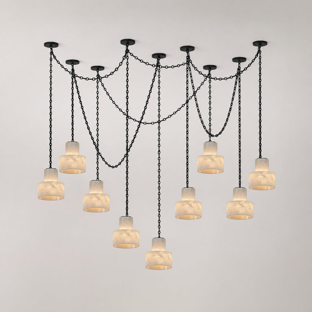 Black Metal Alabaster Frosted Shade Hardwired Chandelier
