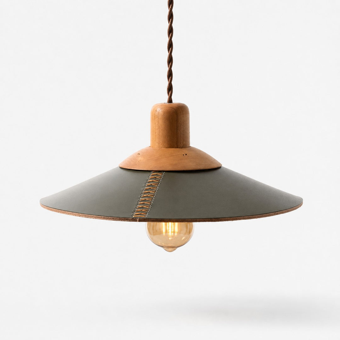 Dark green leather pendant light