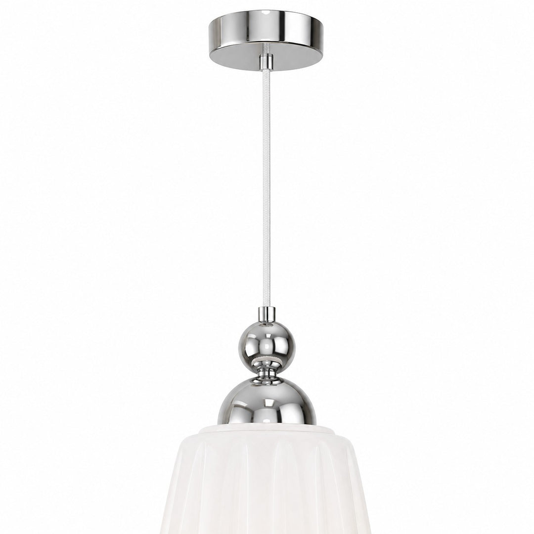 Close view of compact ceiling canopy and suspension cord