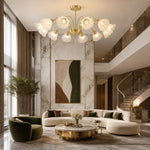 Cargar imagen en el visor de la Galería, Twelve-arm floral glass chandelier in a spacious double-height living room
