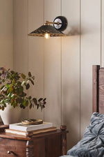 Load image into Gallery viewer, Auriglow Modern Wall Sconce – Brass Perforated Light for Bedroom or Hallway

