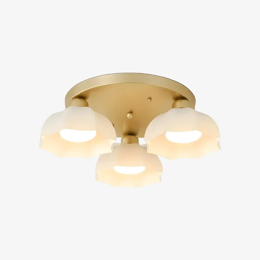 Gold and white glass ceiling light with 3 heads