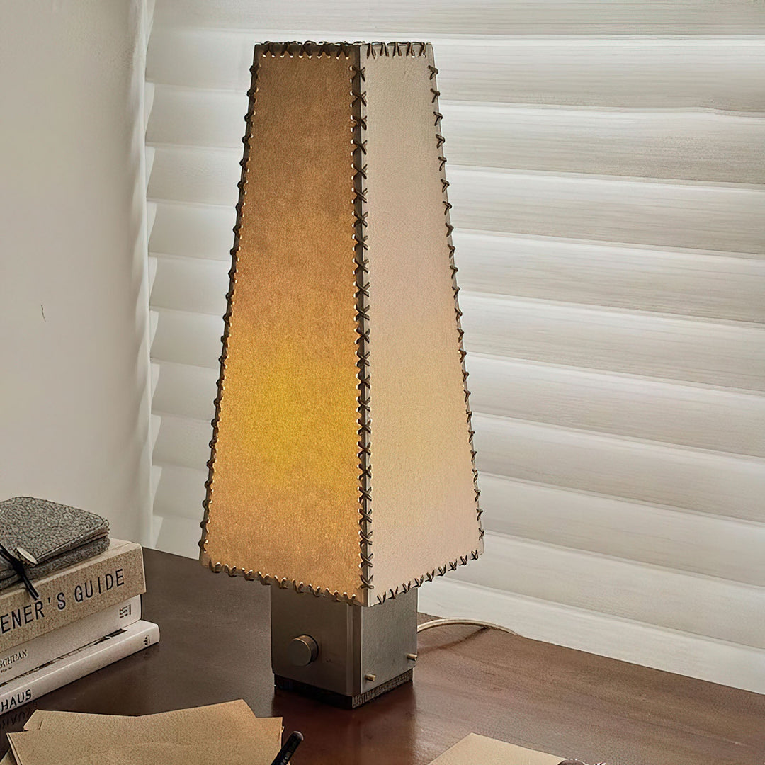Lampe de table géométrique moderne en métal – Abat-jour en parchemin pour éclairage de table de nuit