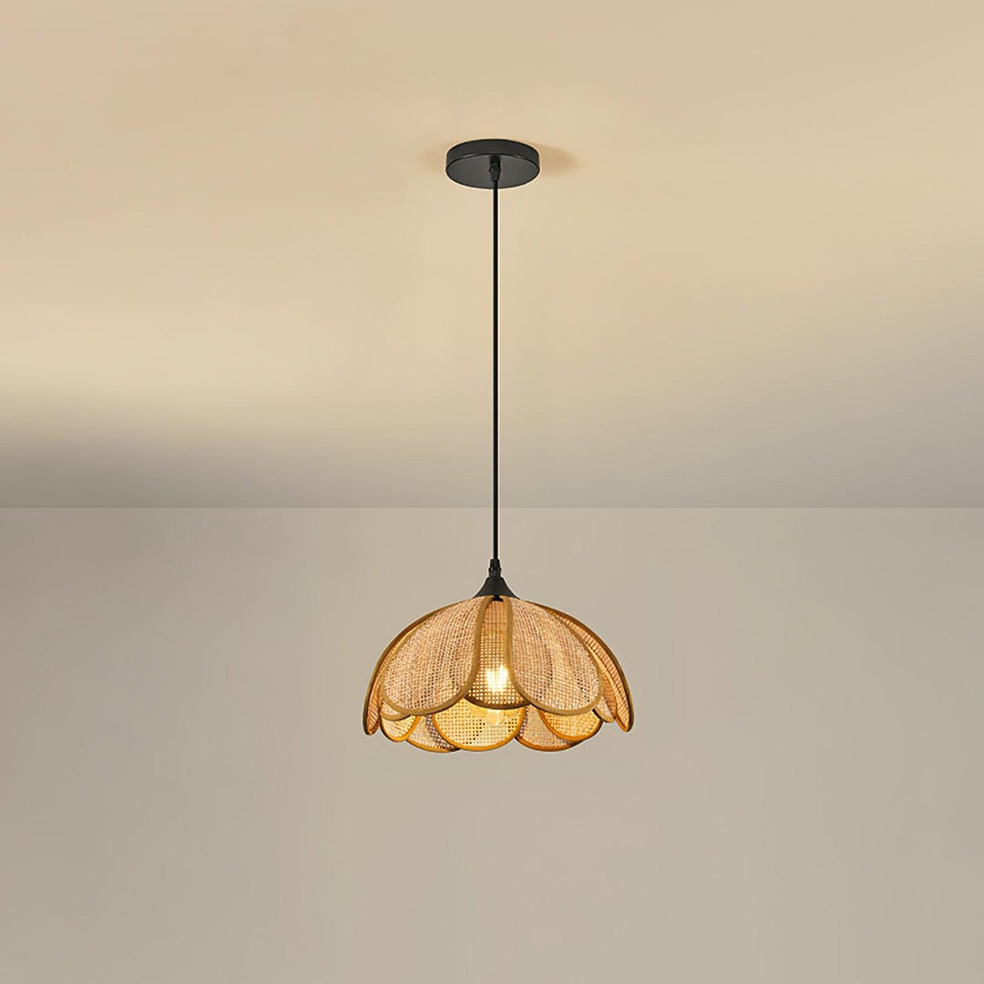 Layered Rattan Petal Plug-In Swag Pendant