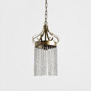 Antique brass pendant light with clear crystal bead strands