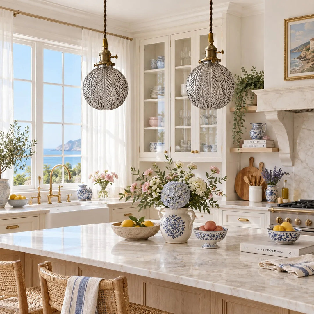 Vintage Leaf-Textured Glass Pendant Light