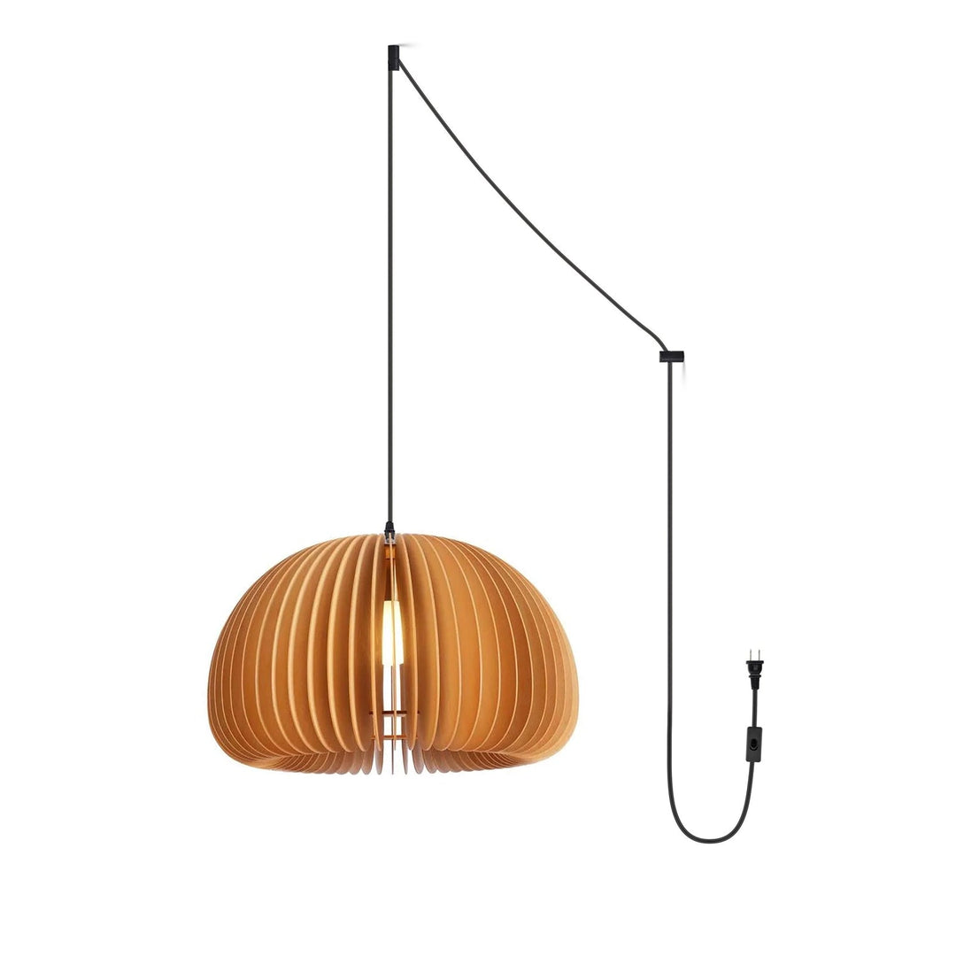 Rounded Wood Slat Swag Pendant Light