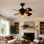 Cargar imagen en el visor de la Galería, Black amber glass ceiling fan light installed in a living room