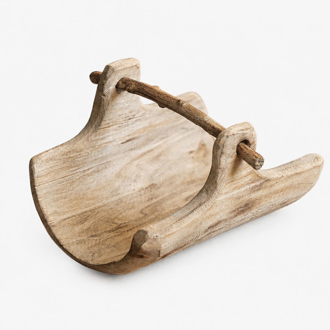 handcrafted willow wood carry tray in large size on a clean background
