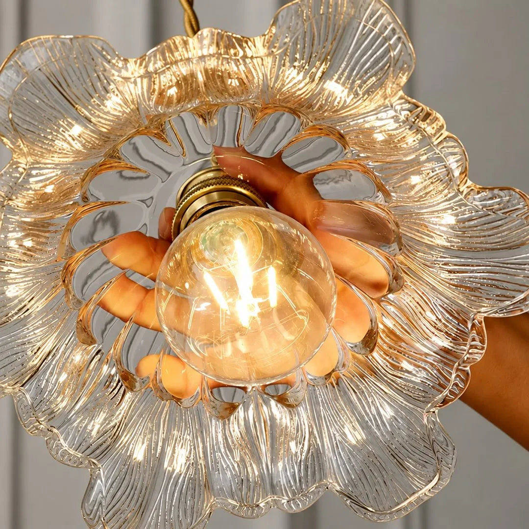 Vintage Snowflake and Striped Glass Pendant Lamp