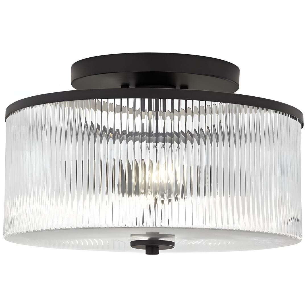 Plafonnier tambour en verre rayé - Luminaire de style campagnard
