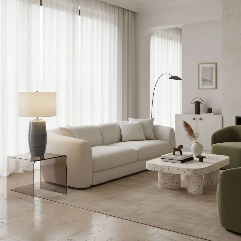 Ceruna Leinen Lampenschirm Keramik Tischlampe – Metallrahmen und Keramikfuß für Beleuchtung im Büro und Zuhause