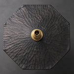 Load image into Gallery viewer, Top view of carved octagonal wood shade and E27 socket