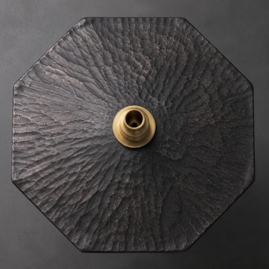 Top view of carved octagonal wood shade and E27 socket