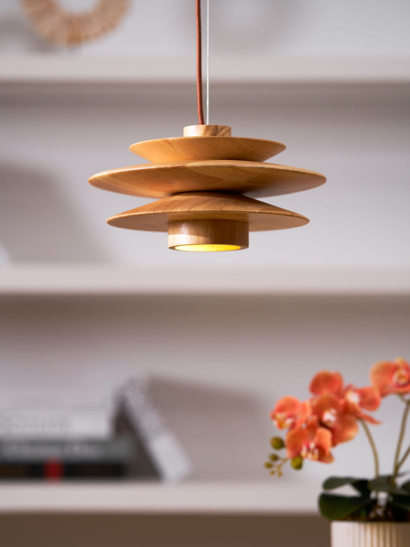 Layered Wood Plug-In Swag Pendant