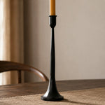 Cargar imagen en el visor de la Galería, Single tall black iron candle holder profile with flared base