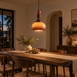 Load image into Gallery viewer, Shaped Glass Pendant Light with a sculptural shade and a single drop - New2609-1024583 scene 3
