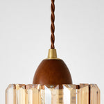 Bild in Gallery-Viewer laden, Suspension cord, wood-toned cap and crystal shade connection detail