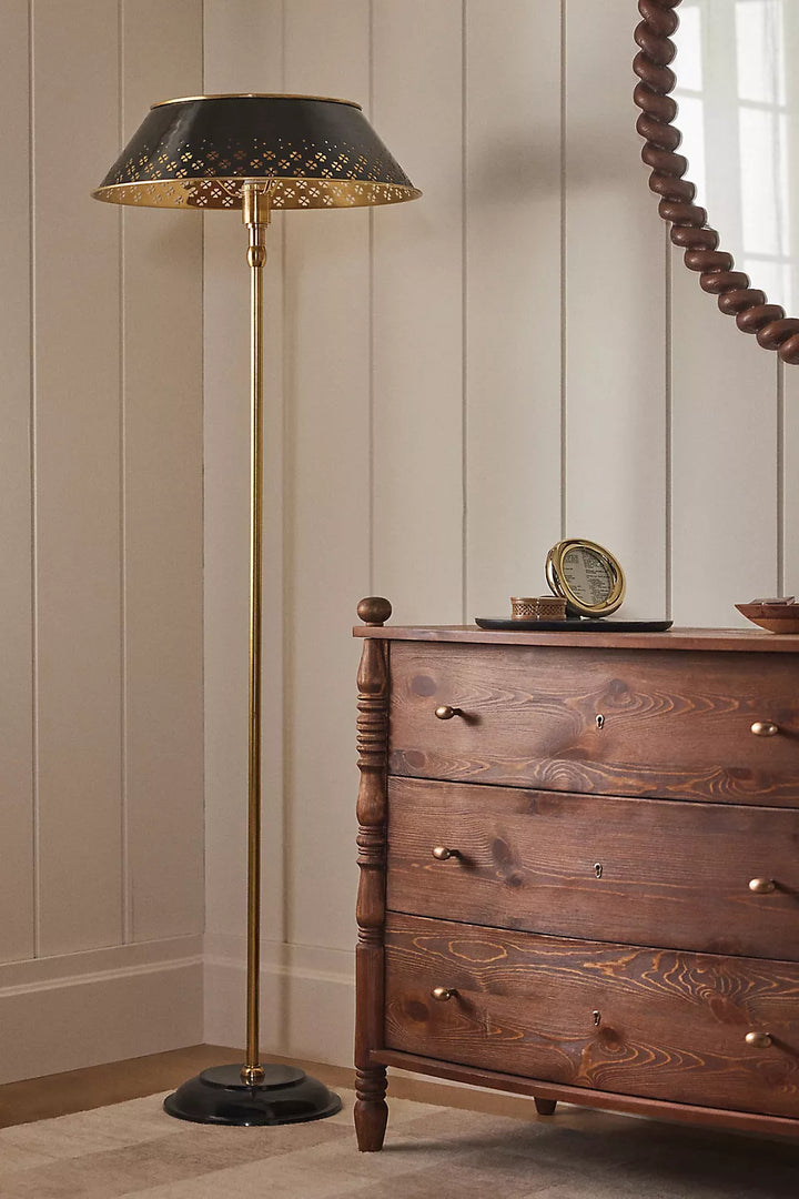 Auriglow Retro Perforated Floor Lamp - Brass Living Room Accent Light