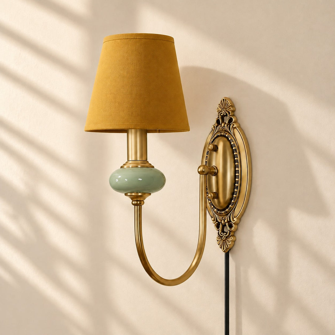 Rowanea Fabric Shade Ceramic Plug-In Wall Sconce