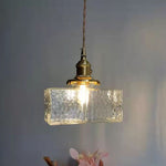 Load image into Gallery viewer, Traditional Vintage Square Rectangle Ripple Glass Iron 1-Light Pendant Light For Living Room
