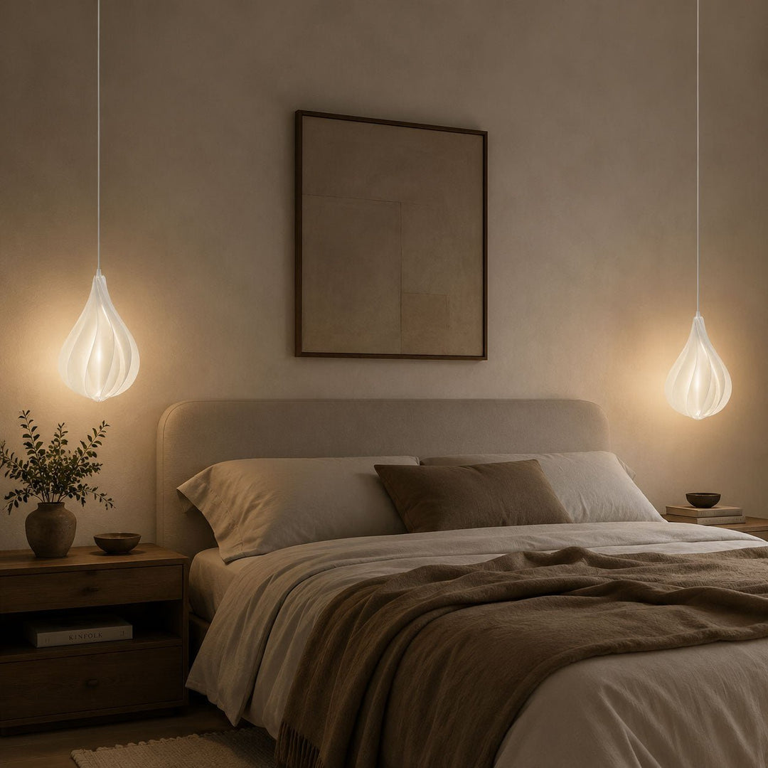 White Spiraling Polymer Teardrop Pendant Light
