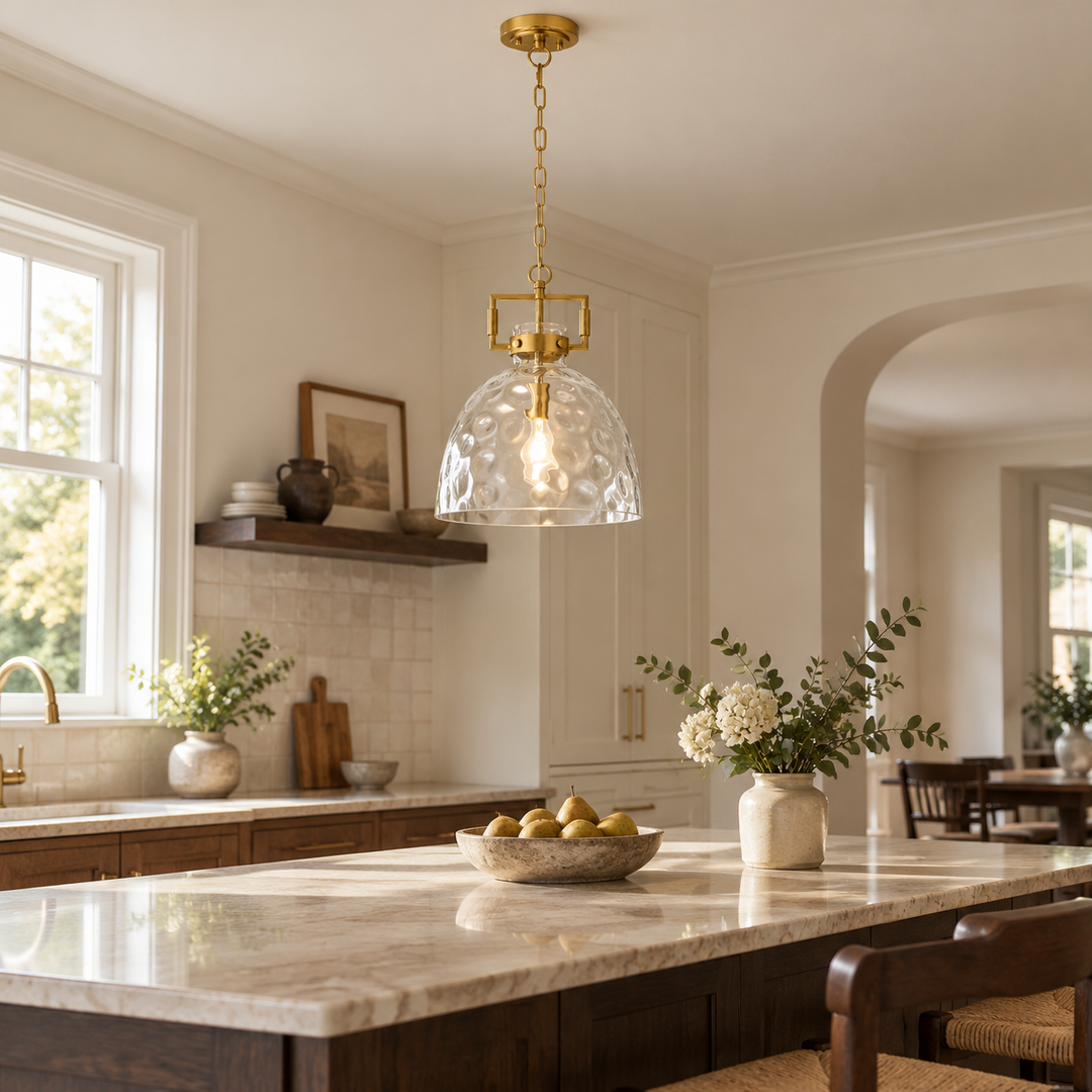 Hammered Glass Pendant Light with a 13.8-inch shade and minimal hardware - New2609-1024497 scene 4