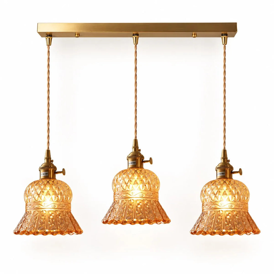 Vintage Brass Pineapple Glass Pendant Lamp